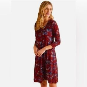 Garnet Hill Soft Rose Aviary Seamed Knit Floral Trapeze Eco-Friendly Dress